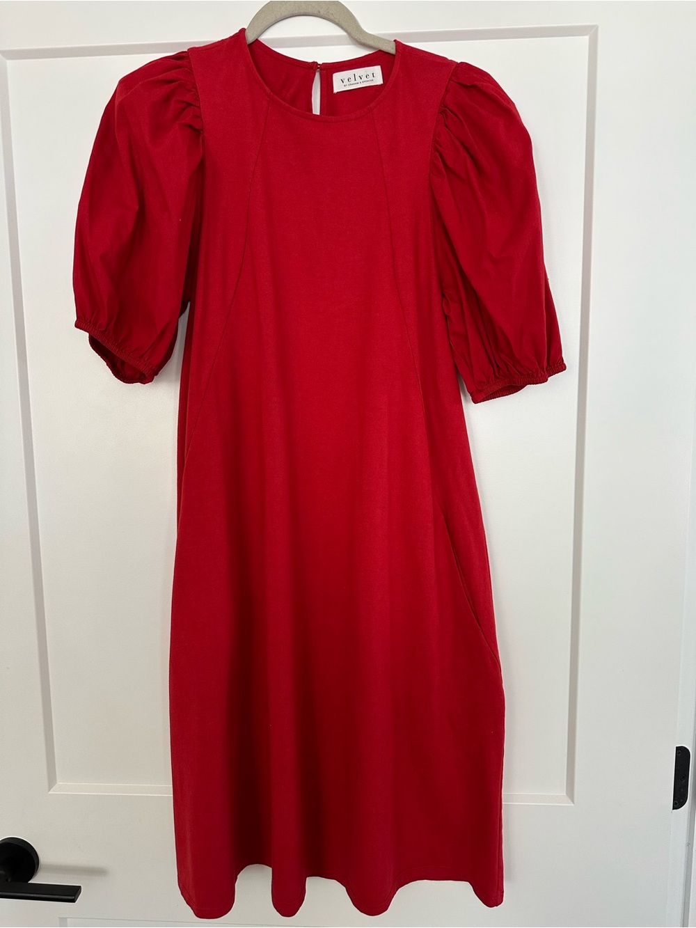 Velvet by Graham & Spencer Bold Red Puff Sleeve Midi Dress